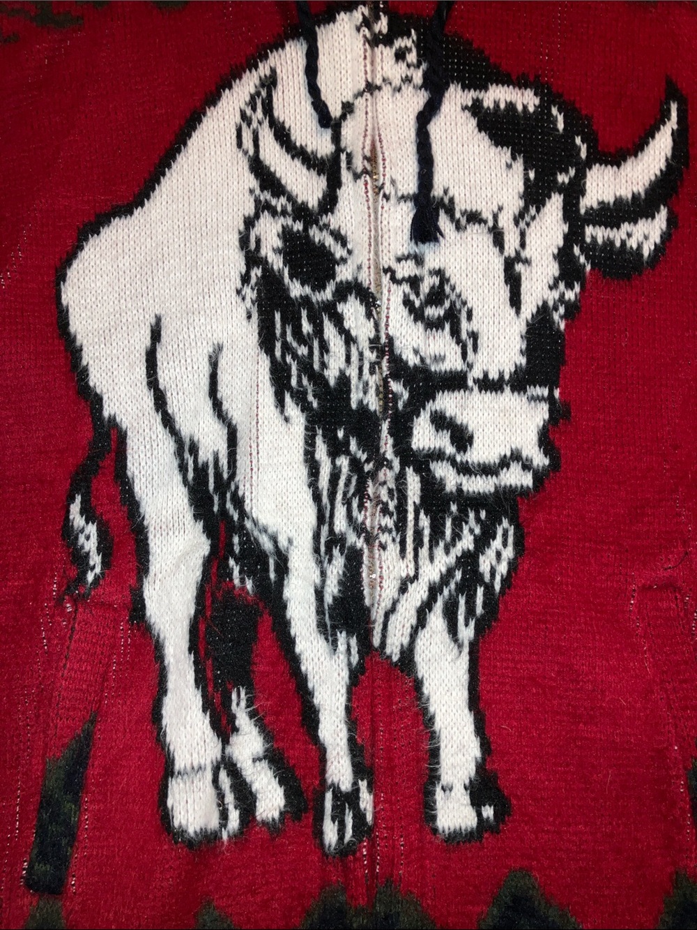 Red Buffalo Graphic Wool Zip-Up Hooded Sweater - Picture 4 of 11